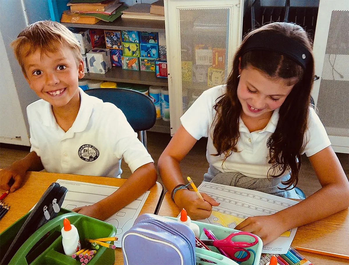 students working at a table
